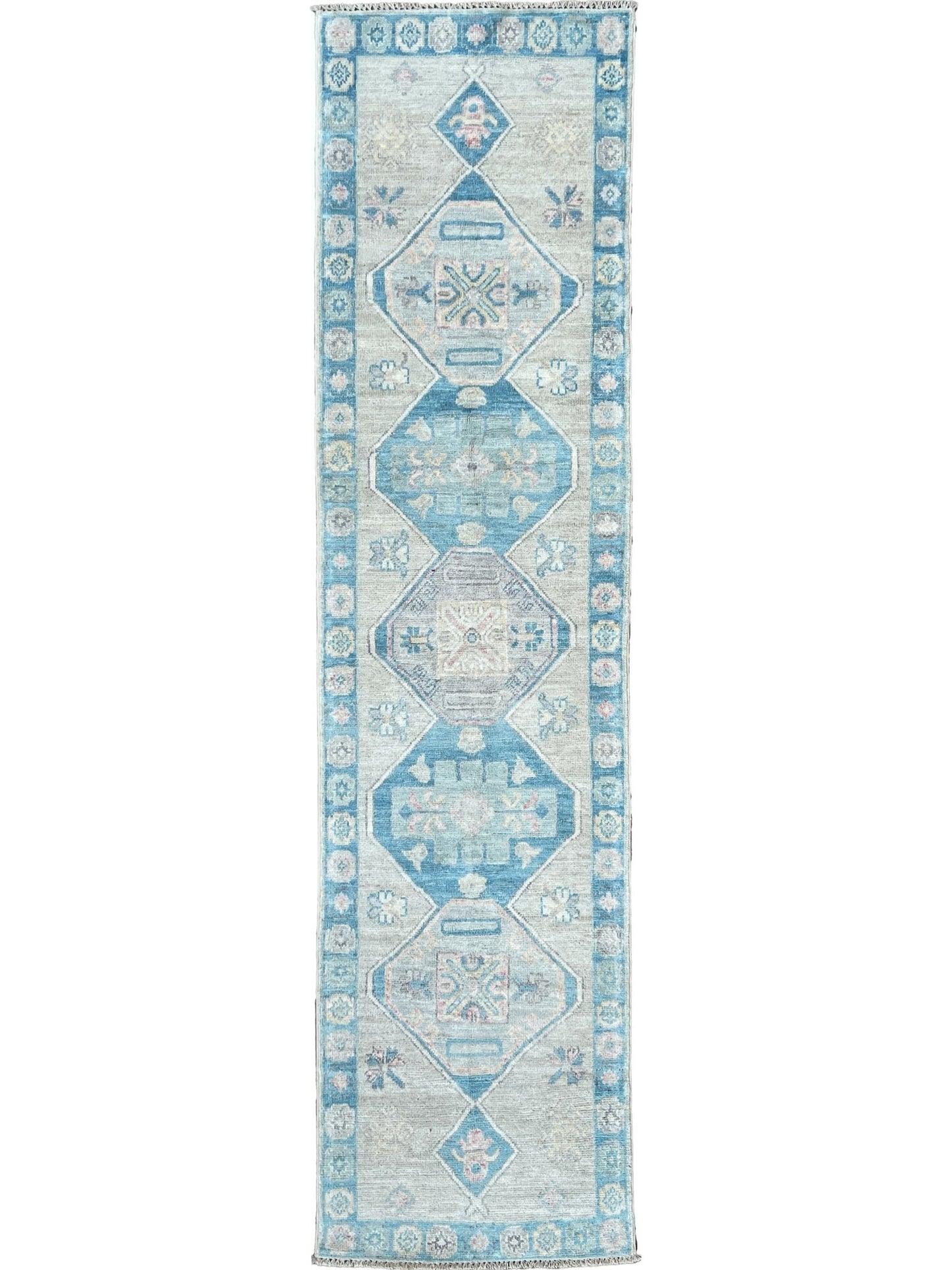 Geometric Oushak Runner 2'4" x 9' Area Rug