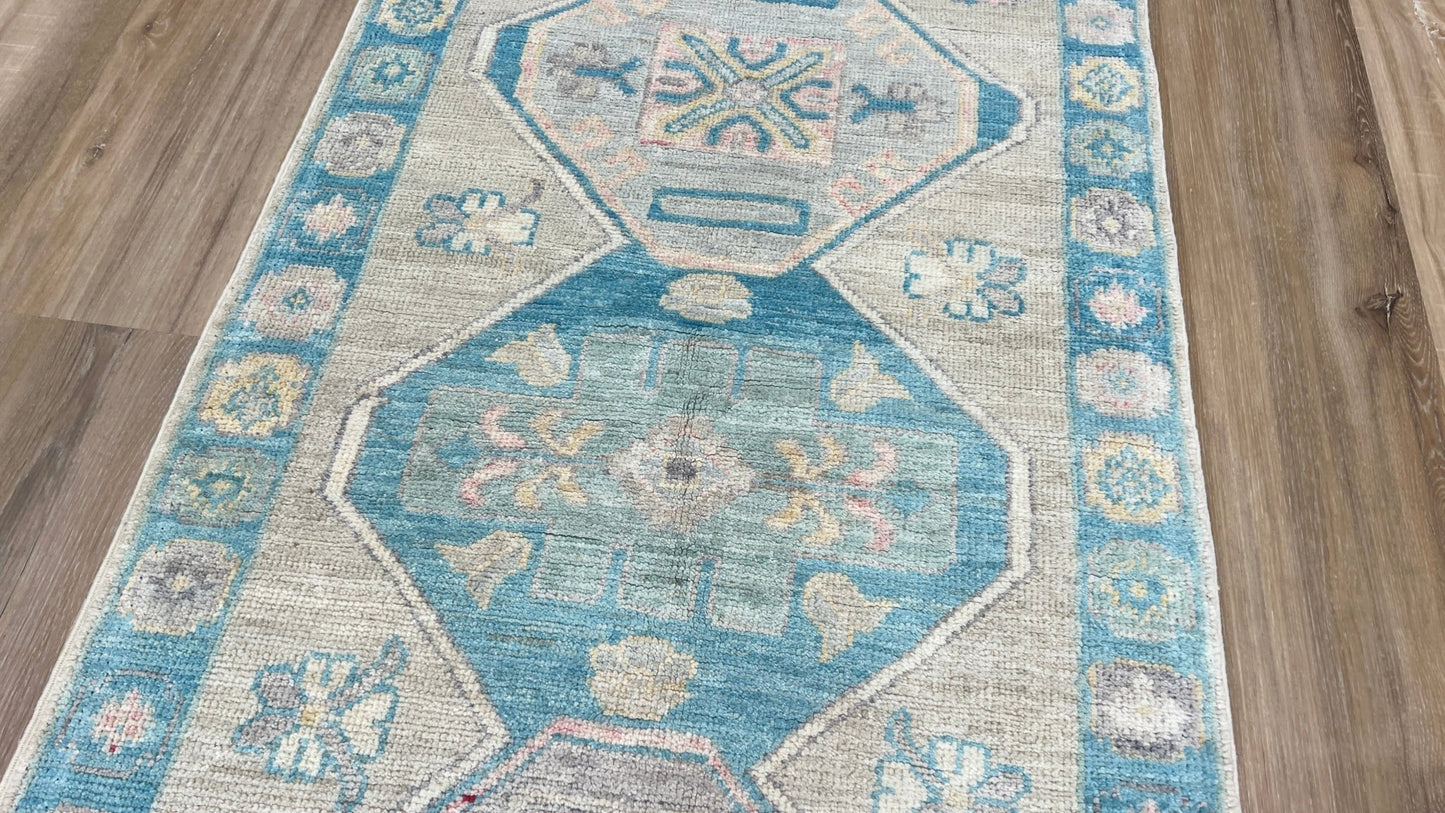 Geometric Oushak Runner 2'4" x 9' Area Rug