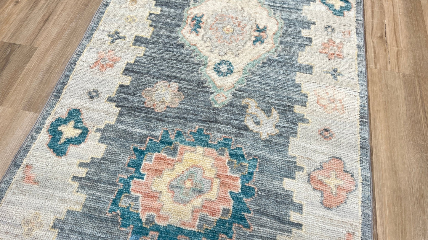 Floral Oushak Runner 2'7"x8' Area Rug
