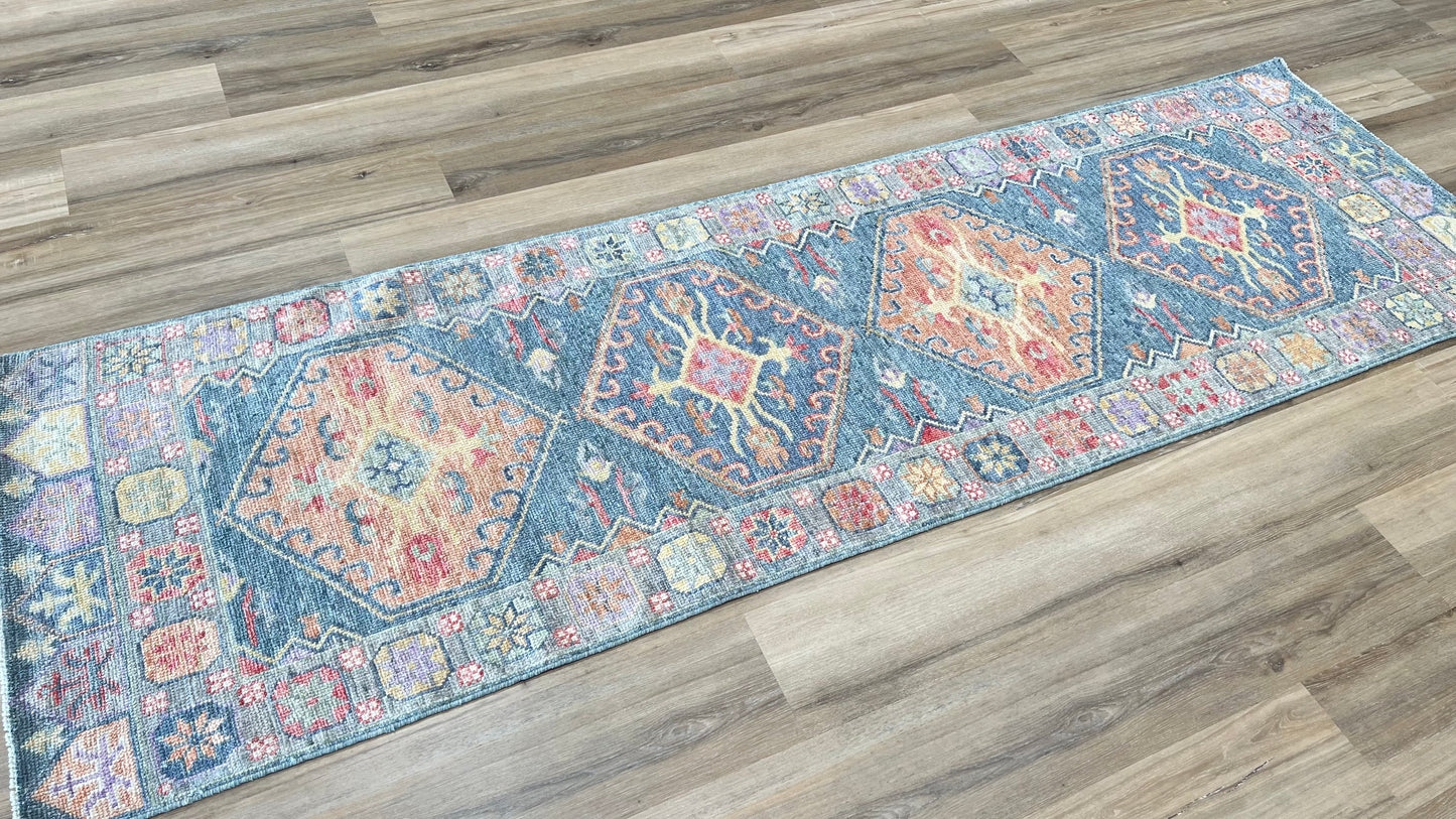 Geometric Oushak Runner 2'5"x8'2" Area Rug