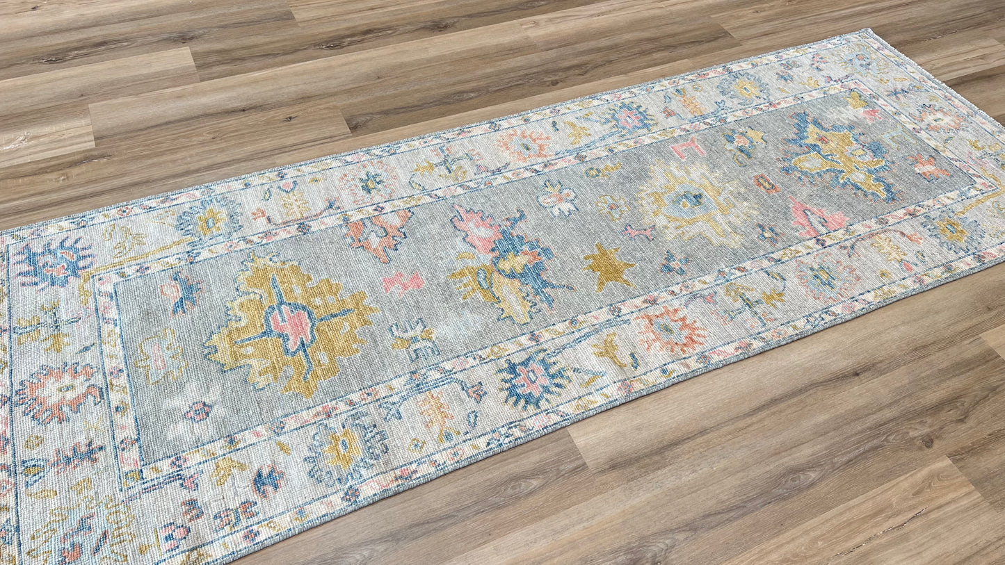 Floral Oushak Runner 2'11"x8'2" Area Rug