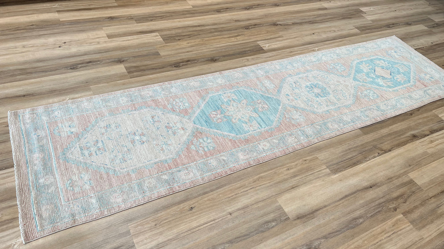 Geometric Oushak Runner 2'11"x11'8" Area Rug