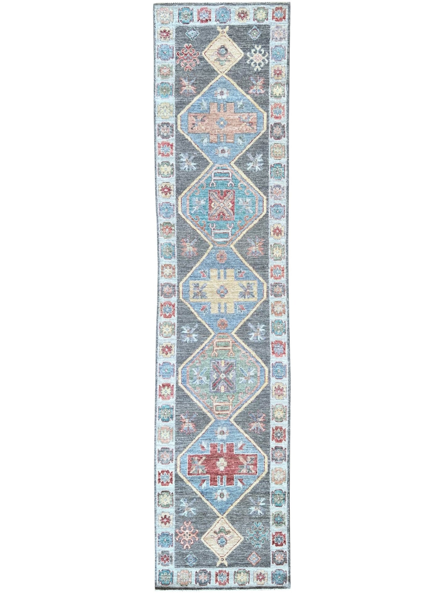 Geometric Oushak Runner 2'11"x12'2" Area Rug