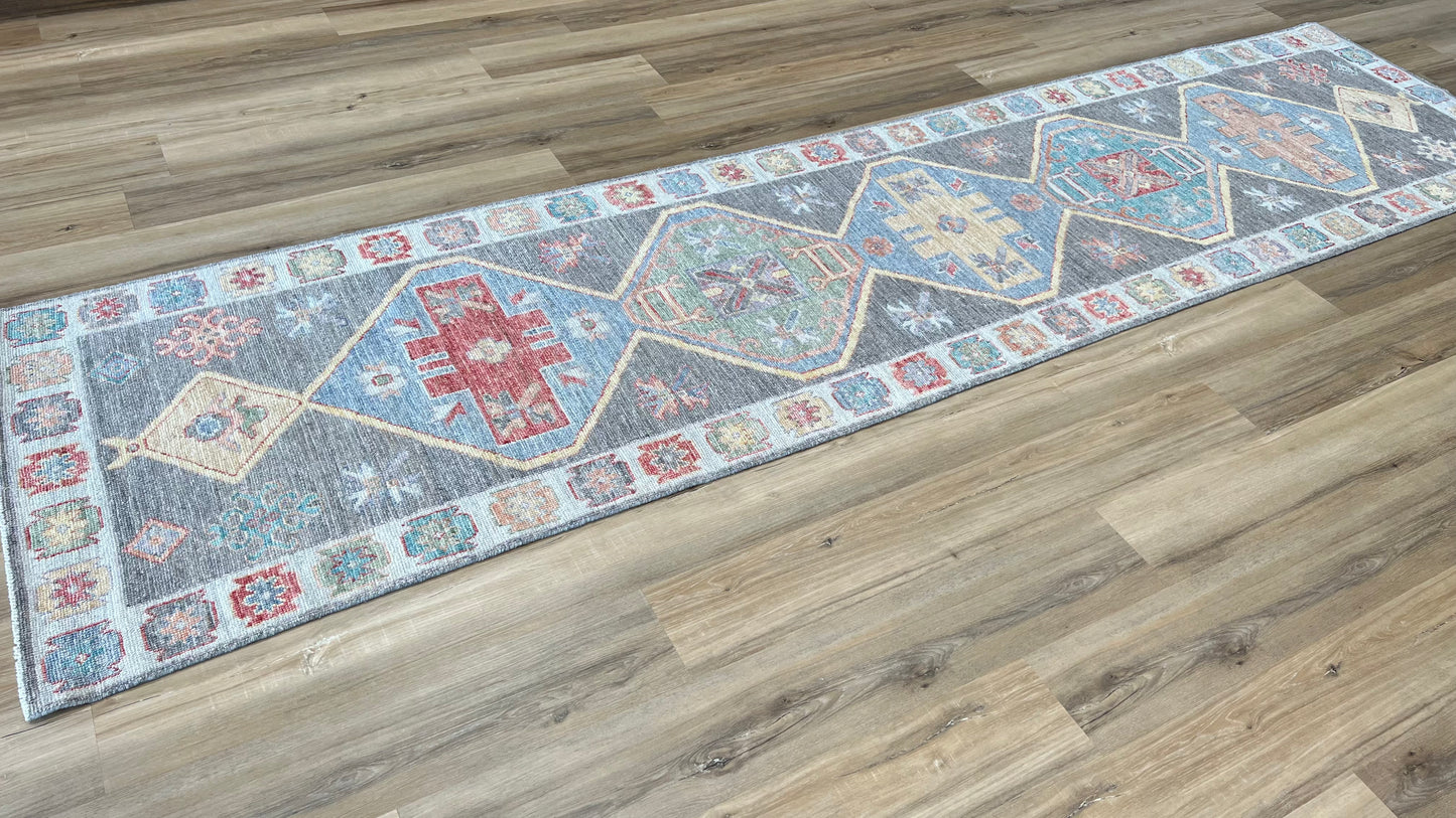 Geometric Oushak Runner 2'11"x12'2" Area Rug