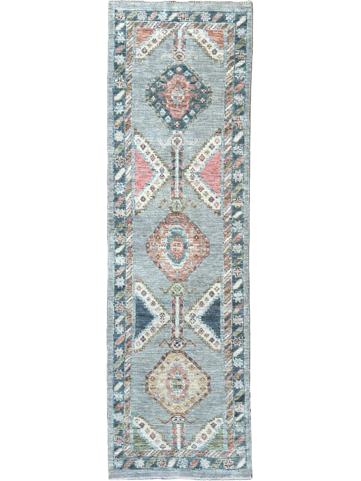 Geometric Oushak Runner 2'6"x8'2" Area Rug