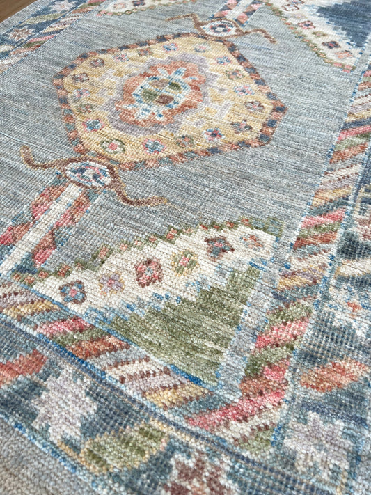 Geometric Oushak Runner 2'6"x8'2" Area Rug
