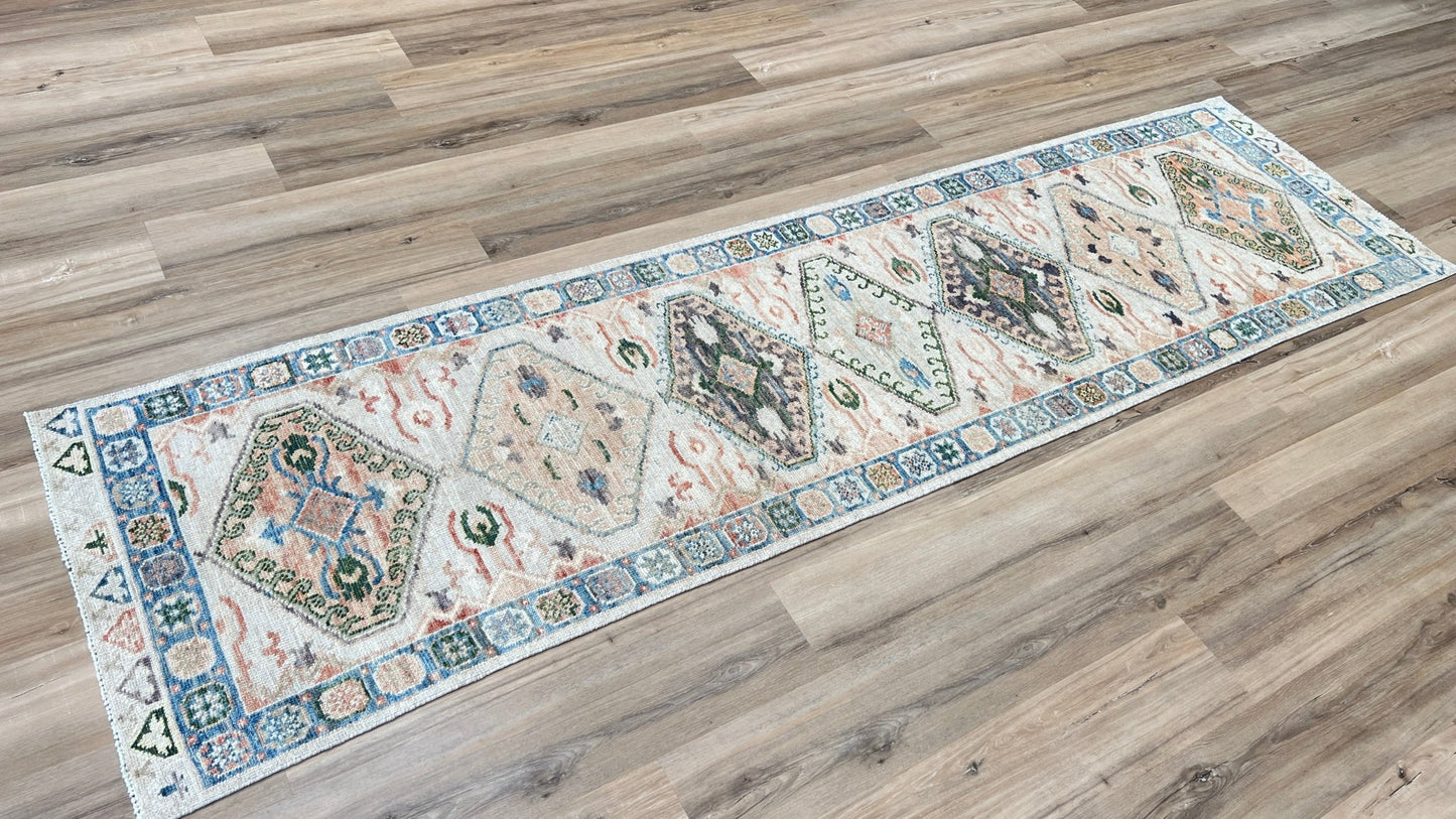 Geometric Oushak Runner 2'7"x10'0" Area Rug