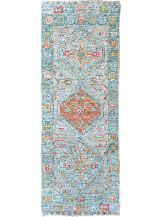 Geometric Oushak Runner 3'0"x8'1" Area Rug