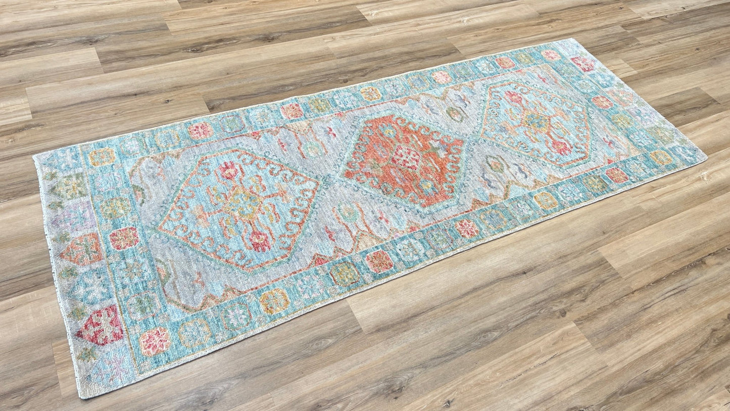 Geometric Oushak Runner 3'0"x8'1" Area Rug