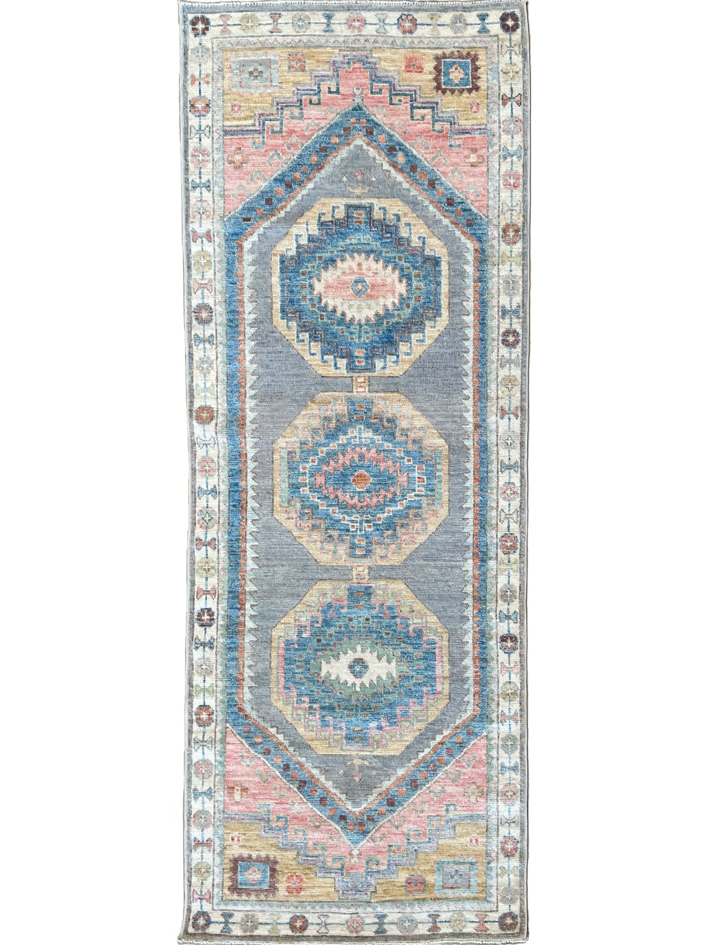 Geometric Oushak Runner 3'1"x8'0" Area Rug