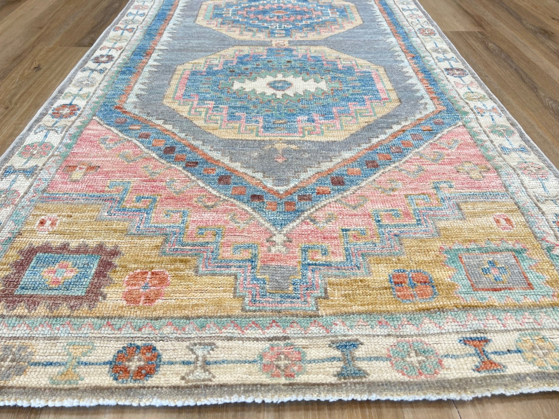 Geometric Oushak Runner 3'1"x8'0" Area Rug