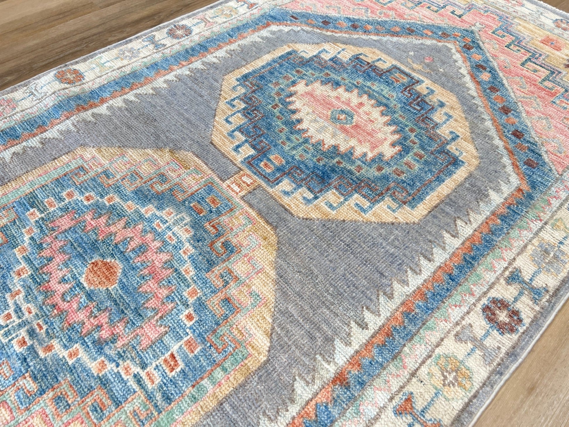Geometric Oushak Runner 3'1"x8'0" Area Rug