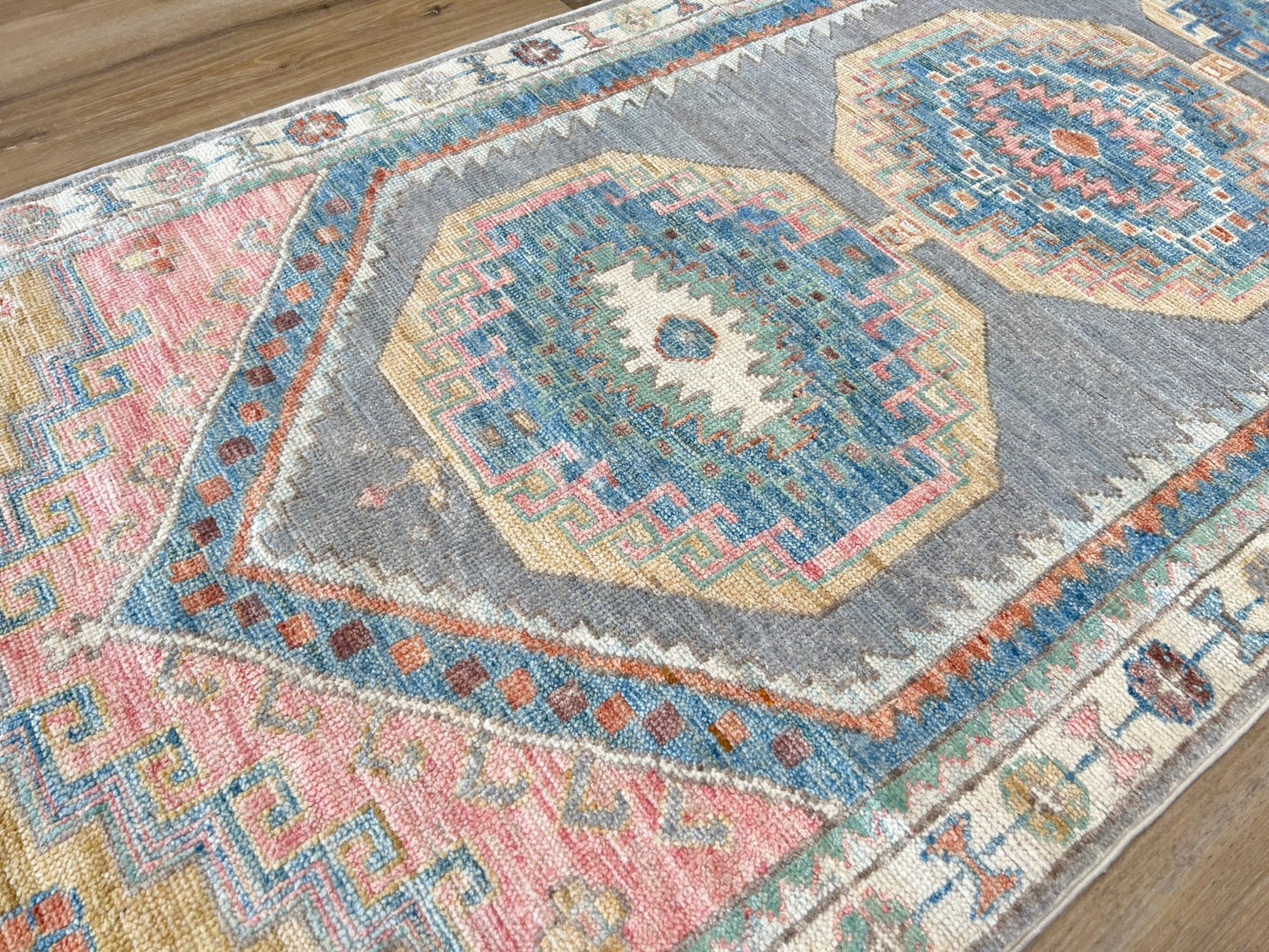 Geometric Oushak Runner 3'1"x8'0" Area Rug