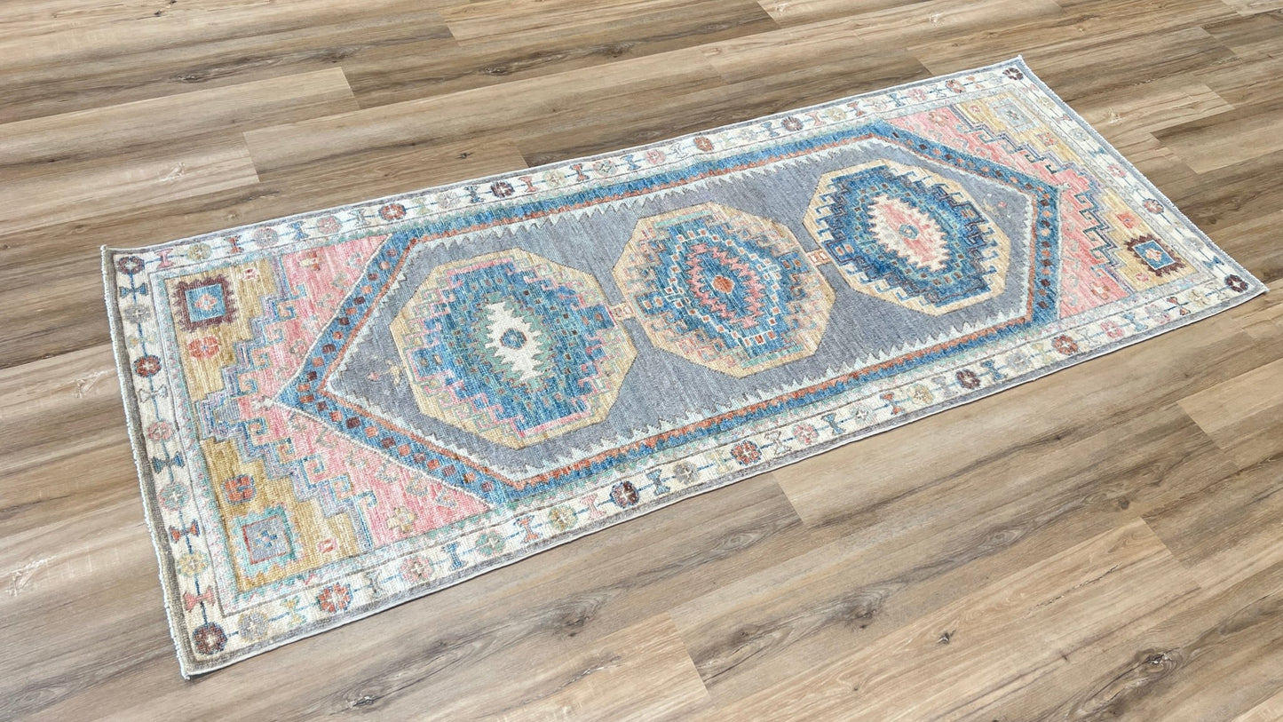 Geometric Oushak Runner 3'1"x8'0" Area Rug