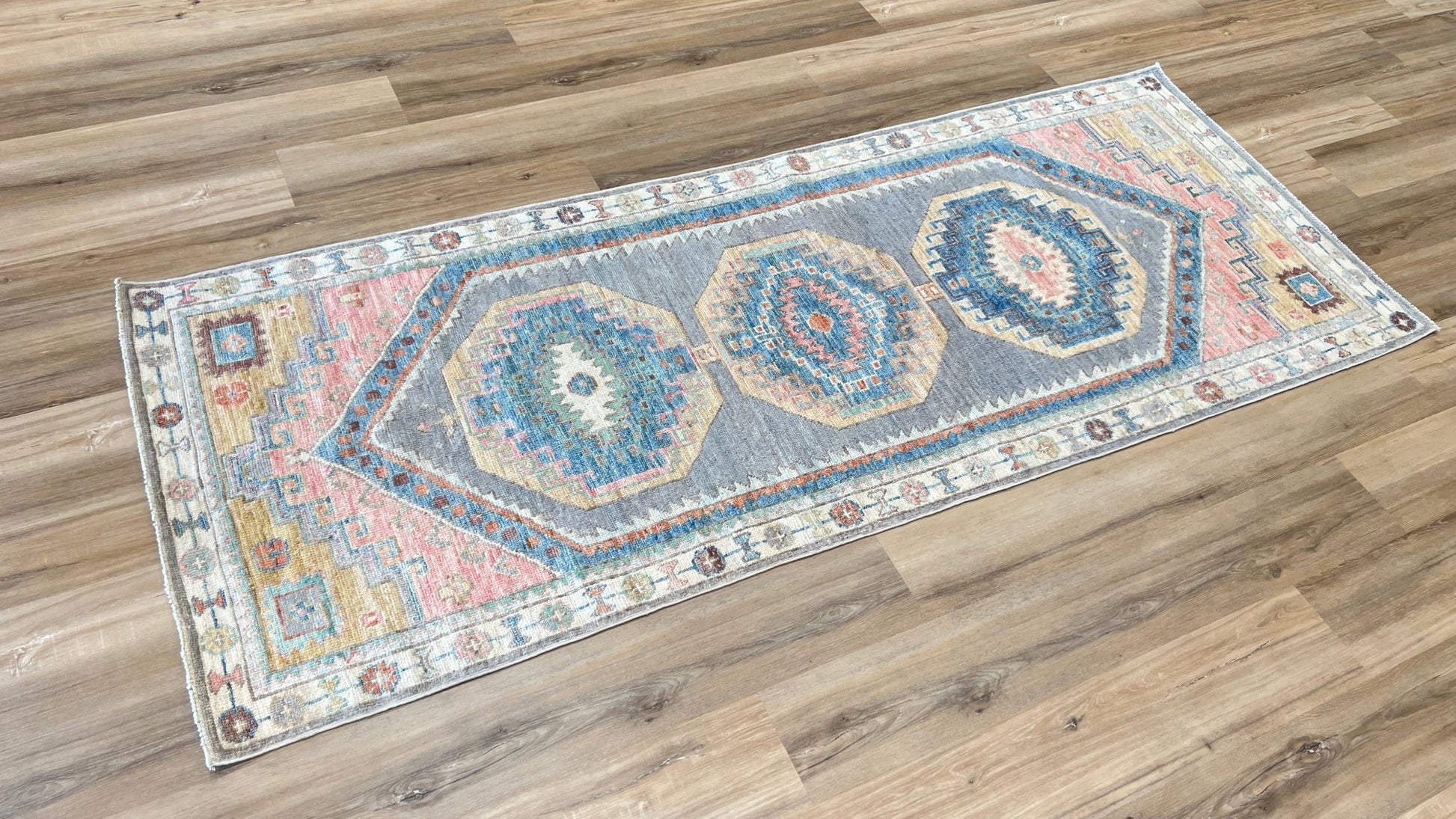 Geometric Oushak Runner 3'1"x8'0" Area Rug