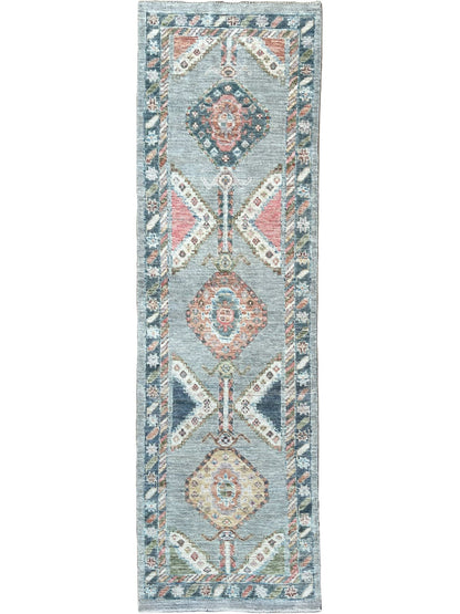 Geometric Oushak Runner 2'6"x8'2" Area Rug